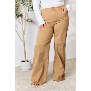 RISEN Full Size Fringe Hem Wide Leg Jeans – Women's 13/31 – Mocha - Khaki